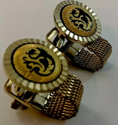 VTG Gold Tone Damascene Round Mesh Wrap Dragon Cufflinks  • $12.99