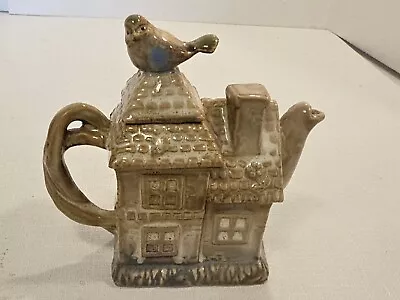 Porcelain Cottage Style Mini Teapot Creamer Bird On Roof Lid Small • $9.99