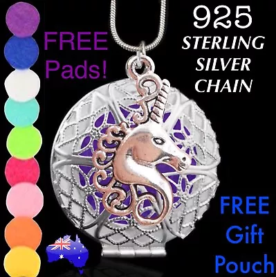 Unicorn Aromatherapy Essential Oil Diffuser Locket 925 Sterling Silver Necklace • $1