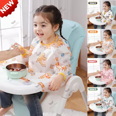 Baby Feeding Bibs Waterproof Feeding Apron Toddler Weaning Long Sleeve Kids Eat • £6.99