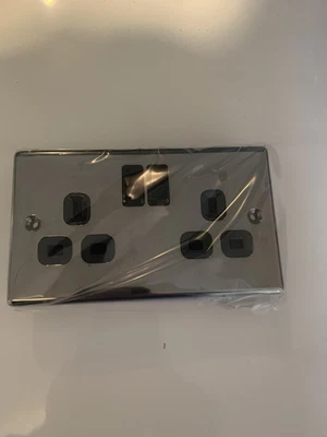 £3 • Buy Lap 13a 2-gang Sp Switched Plug Socket Black Nickel With Black Inserts