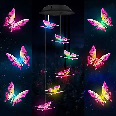 Hanging Colour Changing Solar Powered LED Butterfly Lights Garden Wind Chime • £8.99