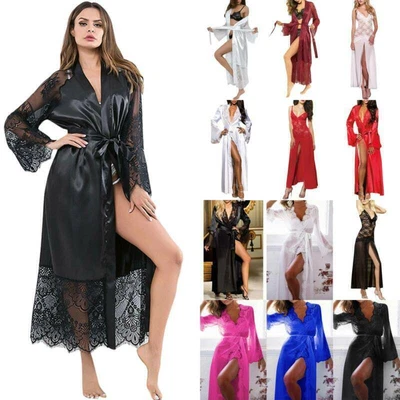 $15.57 • Buy Women Lady Sexy Silk Lingerie Babydoll Lace Nightwear Sleepwear Robes Long Gown
