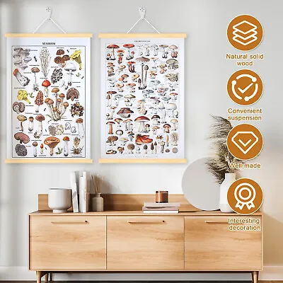 2Pcs Hanging Mushroom Posters Vintage Poster With Natural Wood.⌒ • £12.59
