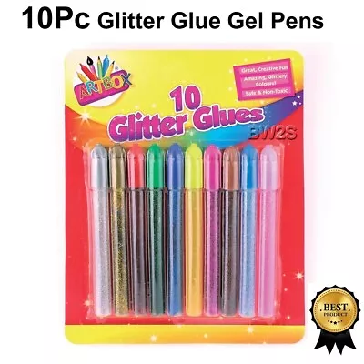 £2.30 • Buy 10Pc Glitter Glue Gel Pens Tubes Assorted Sparkly Colours Kids Art Craft DIY