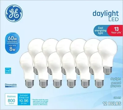 GE LED Light Bulbs 60 Watt Daylight A19 Dimmable. 12-PACK! • $18