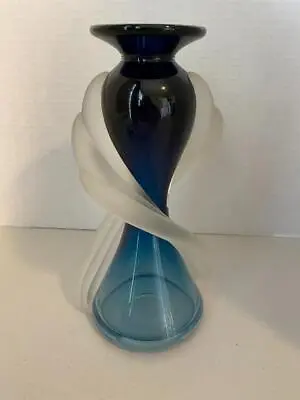 Thomas Buechner III Vitrix 2003 Blue Ombre Spiral Ribbon Vase Signed No Chips • $139.99