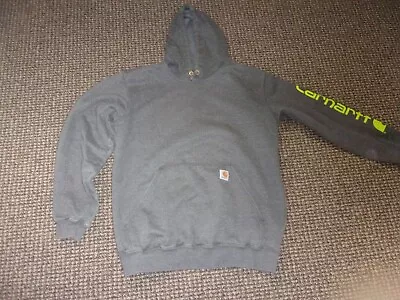 Carhartt Hoodie Sweatshirt Gray Original Fit Pullover Spellout Sleeve Logo Men M • $20