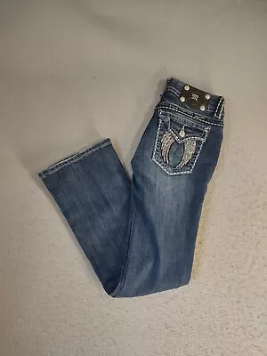 Miss Me Womens Jeans 26 Blue Bootcut Low Rise Studded Flap Pockets Dark Denim • $29.95