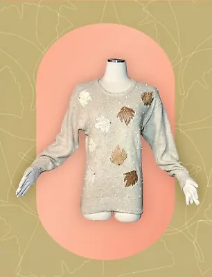 IB DIFFUSION Silk Wool Angora Rabbit Hair Blend Beige Sweater FALL LEAVES Small • $25.99