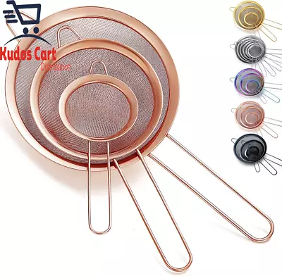 Rose Gold Fine Mesh Strainer 3pc Set Copper Sieve Colander Tea Stainless Steel  • £22.99