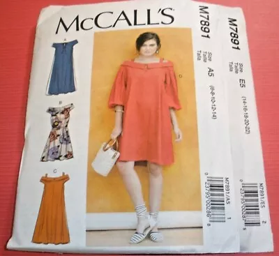 McCall's M7891 Loose Pullover Dress Shoulder Straps Sizes 6-14 Or 14-22 Uncut • $10.50