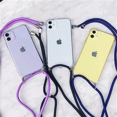 Cross Body Clear Case Colorful Neck Lanyard For IPhone 15 14 13 12 Pro Max 11 8 • £4.19