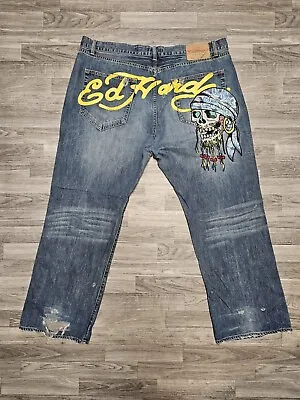 Ed Hardy Jeans By Christian Audiger With Skull Embroidery Spell Out 46X34 • $89.99