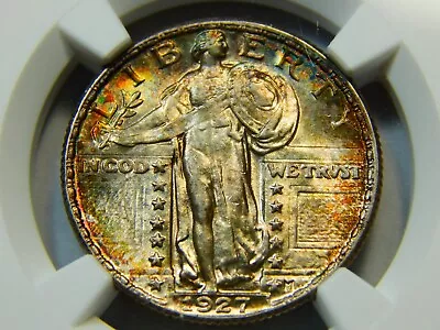 1927 25C Standing Liberty Quarter MS-64FH NGC Nice Rainbow Toning! • $875