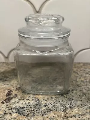 Anchor Hocking Square Apothecary Jar Canister  Vintage Clear Glass Starburst Lid • $7.95