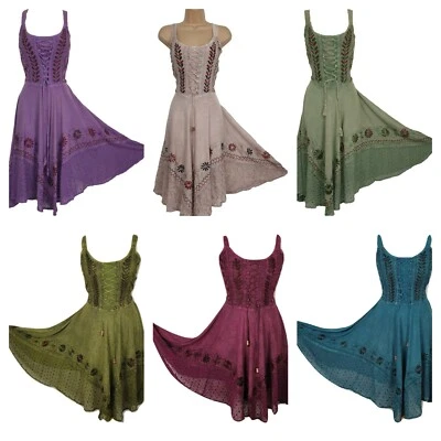 £22.99 • Buy Knee Length Boho Dress Casual Embroidered Rayon Corset Full Flare Regular Size