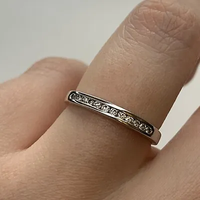 Diamond .15ct Half Eternity Channel Set Ring White Gold 9ct 9k - Size L • £100