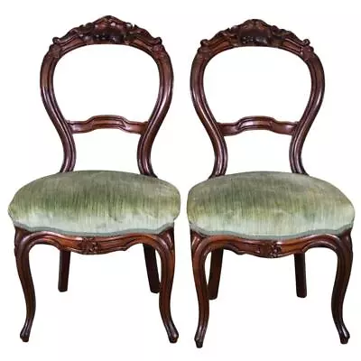 Antique Pair Of Victorian Hand Carved Dining Chairs #21999 • $265