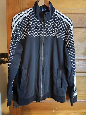 VINTAGE Adidas Sweatshirt Adult Black White Full Zip Retro 90s XXL 2XL • $24.99