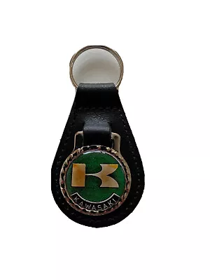 Black  Leather Keyring/ Fob Kawasaki Motorbikes Green Retro Image • £6.40