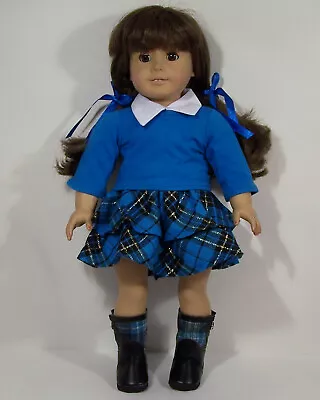 3pc BLUE Top PLAID Skirt WHITE Blouse Doll Clothes For 18” American Girl (Debs*) • $14.99