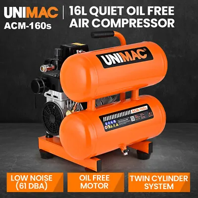 UNIMAC 16L Twin Tank Air Compressor 116PSI Oil-Free Portable Electric Silent • $285