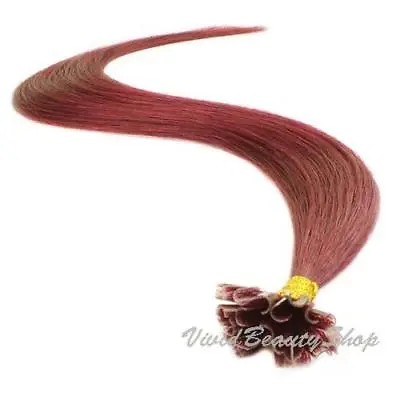 50 Pre Glue Bond U Nail Tip Keratin Straight Remy Human Hair Extension Burgundy • $69.99