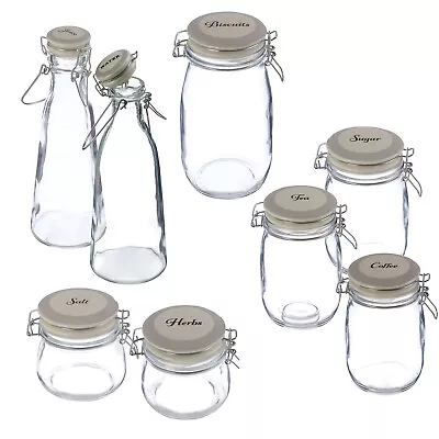 Grocer Glass Storage Jars Food Containers With Label On Ceramic Clip Top Lid • £7.75