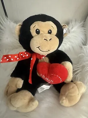 American Greetings Plush Monkey Heart Hugs Valentines 7.5” Black Beige Stuffed • $7.99