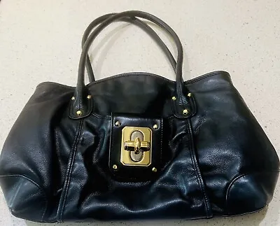 Purse B Makowsky Blk Leather Slouchy Gold Tone Accents Shoulder 14x11x4 Pre-Own • £25.33