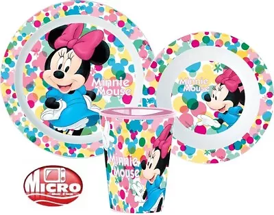 Minnie Mouse Girls Kids 3 Piece Plate Bowl Cup Set Dinner Breakfast Set • £10.49