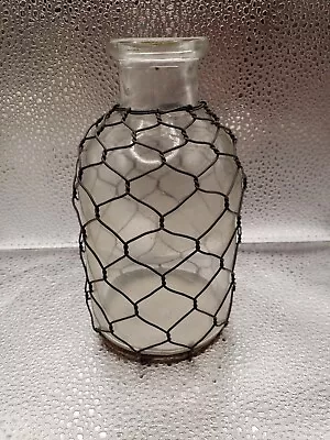 Chicken Wire & Glass Bottle Bud Vase Rustic Farmhouse Decor • $15