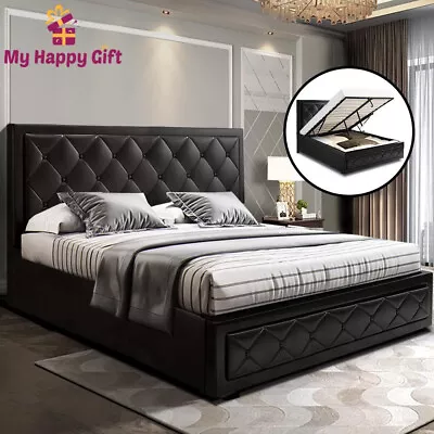 Artiss Bed Frame QUEEN Size Gas Lift Storage Mattress Base Wooden Black TIYO • $334.25