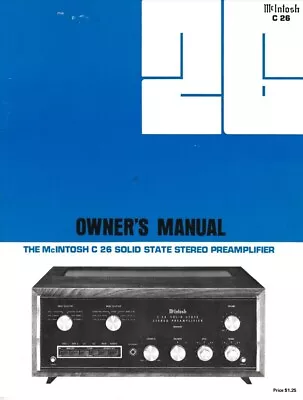 McIntosh C 26 Solid State Stereo Preamplifier Owner's Manual | SCAN + PDF • $14.99