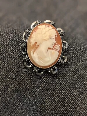 Vintage 800 Silver Alloy Hand Carved Cameo Pendant/Brooch • $25