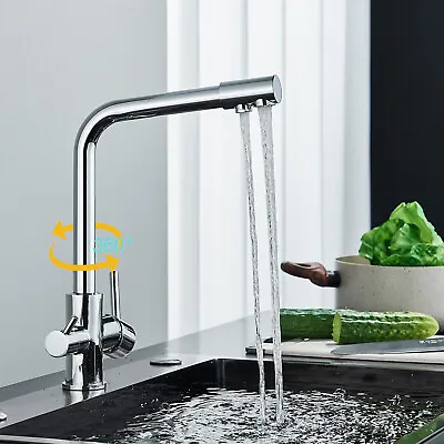 3 Way Water Filter Tap Kitchen Sink Drinking Mixer Taps Swivel Spout 2 Handles • £50