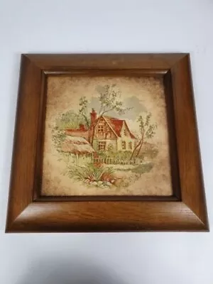 Beautiful Old Picture With Wooden Frame Solid Oak Vintage WM Design 29X29 Cm. • £37.06