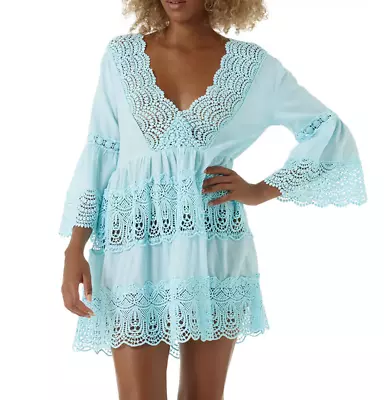 Melissa Odabash Vanessa Crochet Trim Cover Up Dress Sky Size XL 4995 • $114