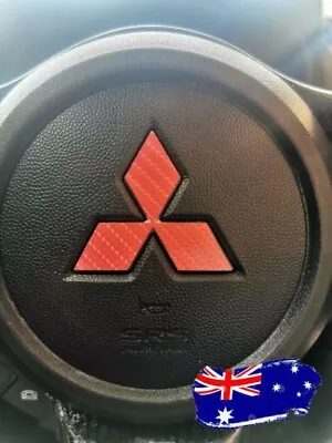 Lancer Evo X Steering Wheel Mitsubishi Logo Red Carbon Fibre Decal Sticker MR • $4.50
