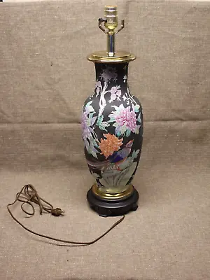 23   Vintage Cloisonne  On Matte Black Vase Lamp Asian-oriental-porcelain • $155