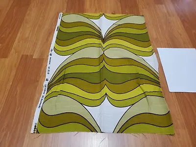 Awesome RARE Vintage Mid Century Retro 70s Grn Mustard Mustache Wave Fabric!  • $27