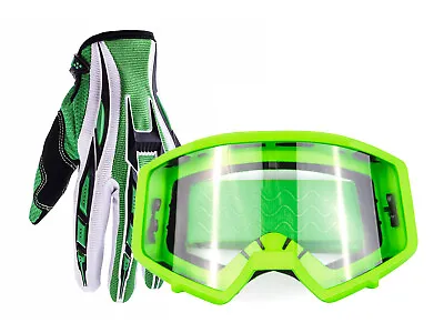 Green Gloves Goggles Adult Motocross ATV Dirt Bike UTV MX OffRoad • $16.19