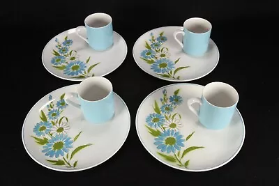 4 Mikasa Cera-Stone By Jonas Roberts Kerry Blue Snack Sets 4 Plates & Cups • $39.93