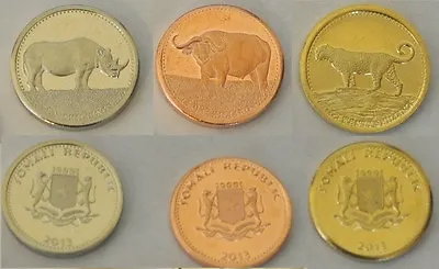 2013 Somalia 3 Coins- 51020 Sh-Amazing Animals-BuffaloRhinocerosLeopard • $14.99