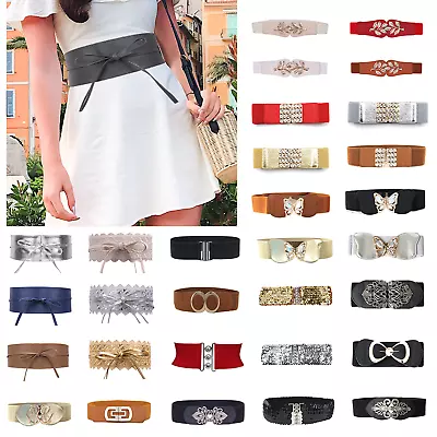 Ladies Wide Elastic Waist Belt Buckle Corset Women Stretch Cinch Dress Waistband • £3.85