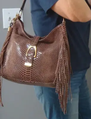 £59.60 • Buy GILI Hobo Handbag Fringe Boho Hippie Purse Large Shoulderbag Brown Leather Snake