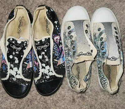 Lot Of 2 Ed Hardy Koi Shoes Size 8 Love Hate Sequined Style 10SLR906W 19FER105W • $49.69