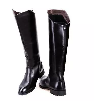 Men's Military Boots Leather Knee High Boot Flat Equestrian Riding Casual Shoes • £62.09