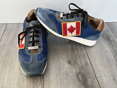 Dsquared2 UK10/ EU44 Trainers Italian Sneakers Maple Leaf Blue White • £110